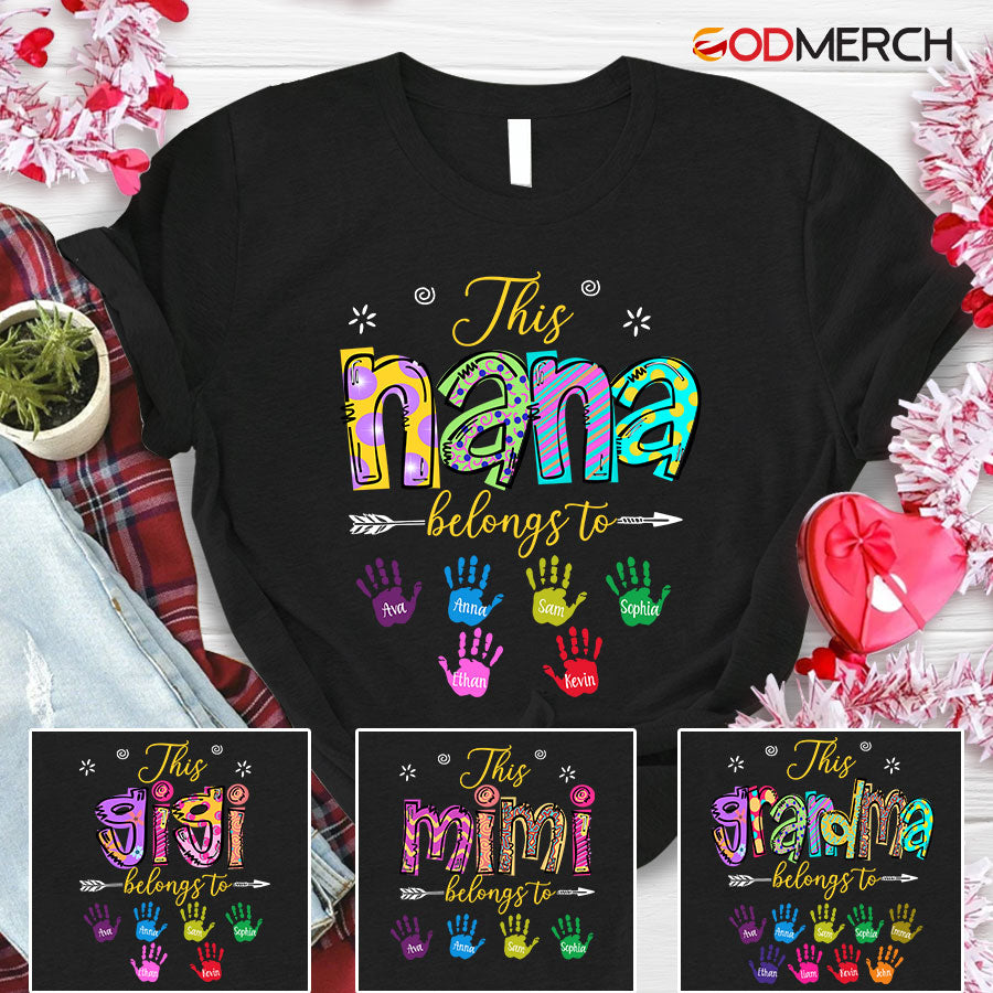 Custom Mother's Day Shirt, Personalized This Nana Belongs To Grandkids Colorful Hands T-Shirt-7