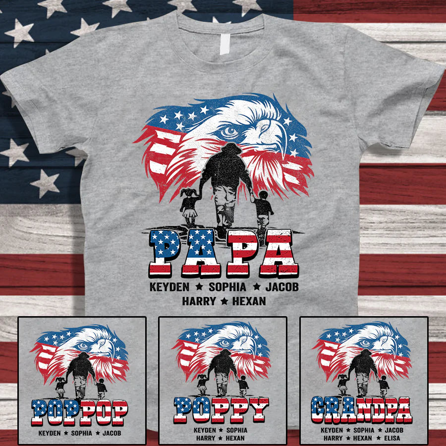 American Eagle Flag Papa And Grandkids CTH01 T-Shirt-10