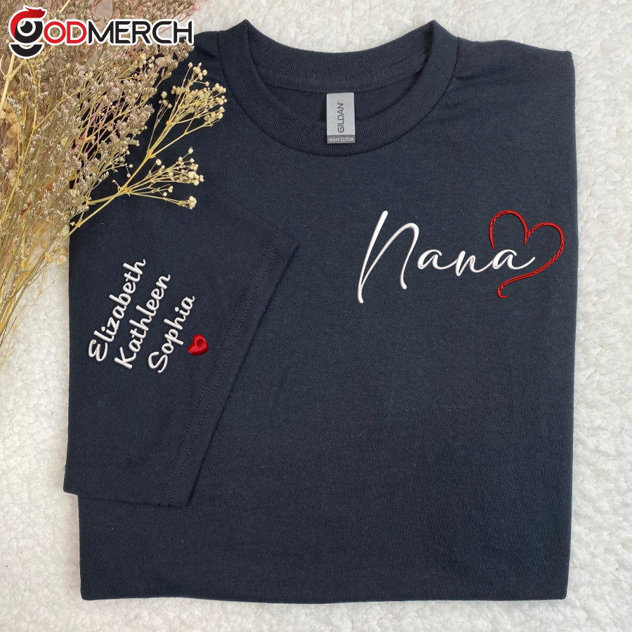 Nana Heart And Kids Embroidered CL01 T-shirt-4