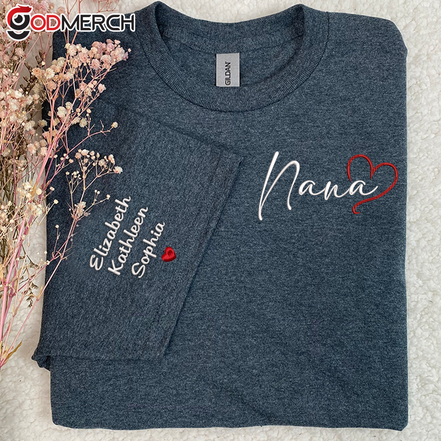 Nana Heart And Kids Embroidered CL01 T-shirt-5